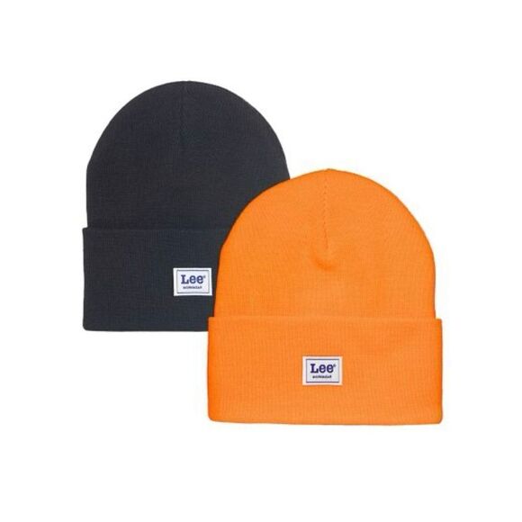Lee Men’s Workwear 2 Piece Cold Wheather Knit Beanie Bundle. Black and Orange. N - Picture 1 of 4